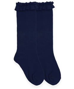 Navy Ruffle Long Sock