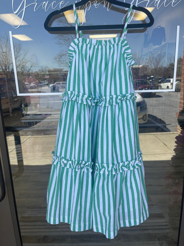 Teen dress, green stripe dress, children’s boutique, masters dress