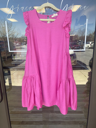 Pink Dress, ruffle sleeve, panel siding, teen dress, childrens boutique , teen style, 