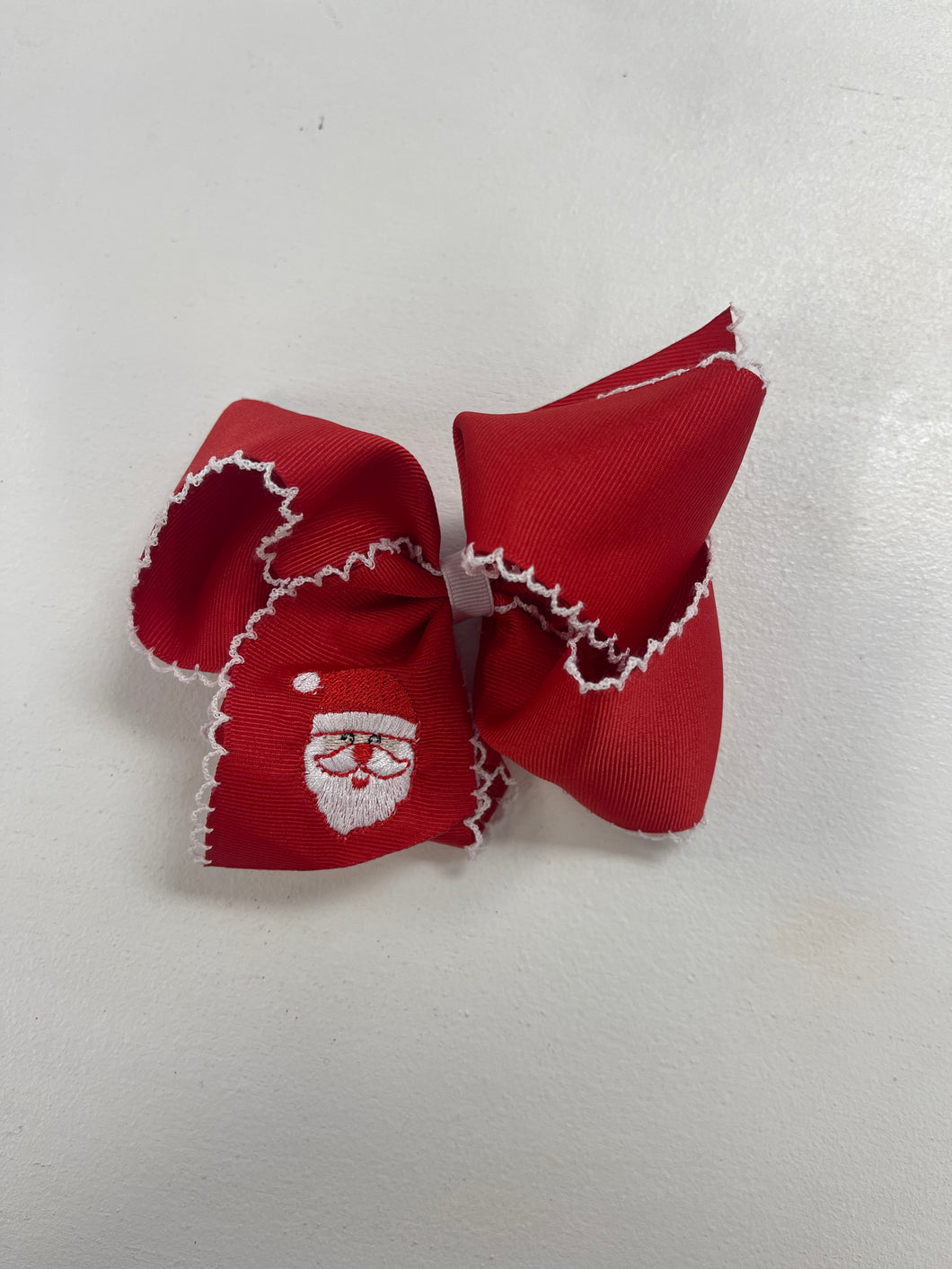 Red Santa Bow with White Moonstitch