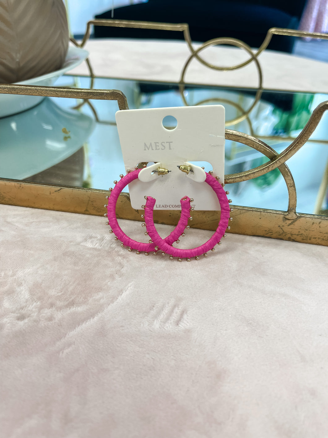Pink Hoops with gold studs